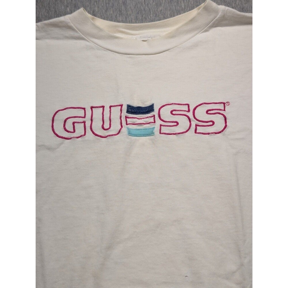 Vintage 90s Guess Logo Embroidered Single Stitch T-Shirt sz large - Picture 4 of 9